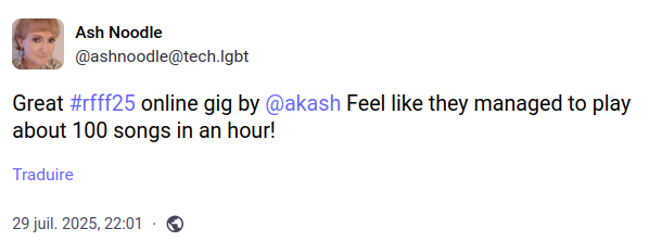 Great #rfff25 online gig by @akash Feel like they managed to play about 100 songs in an hour!